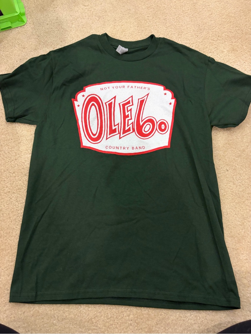Jerzees Dark Green Short-Sleeve Tee with Red and White Ole 6 Graphic
